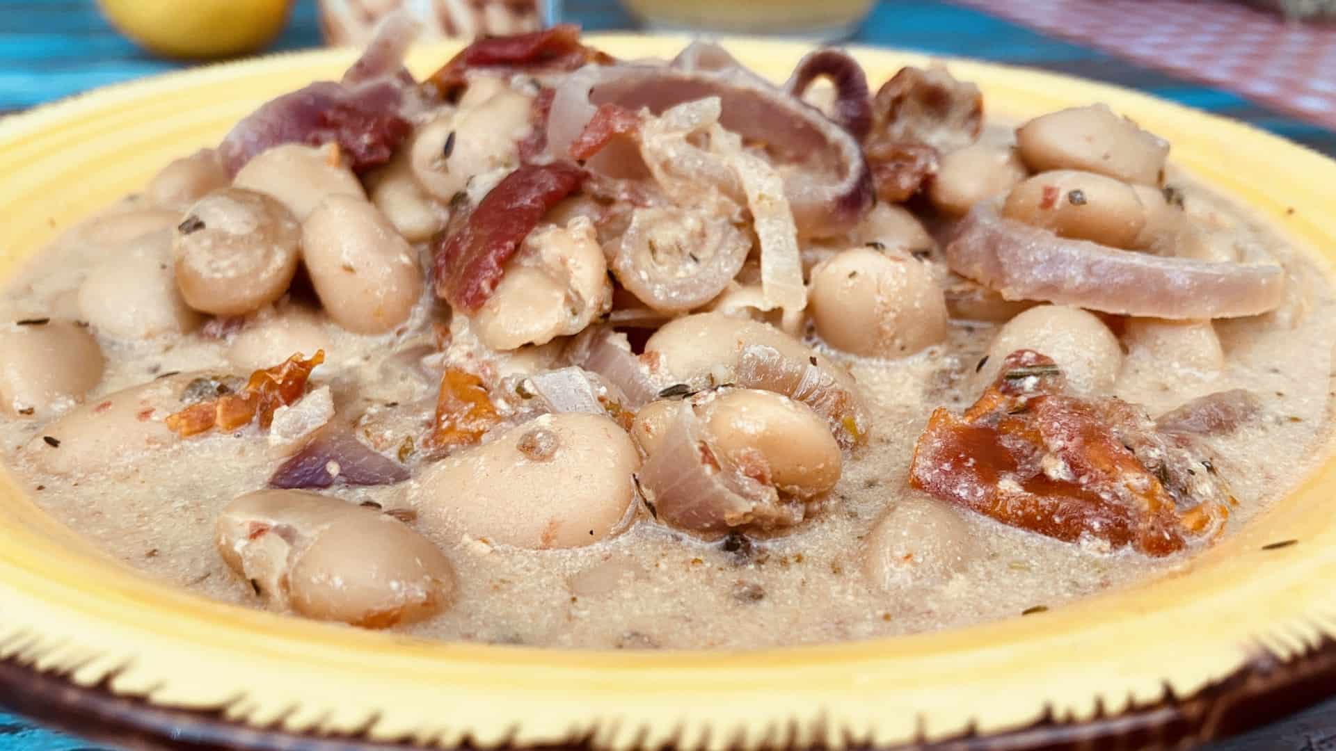 Rezept Bohneneintopf aus weißen Riesenbohnen in Mandelmilch-Zitronencreme