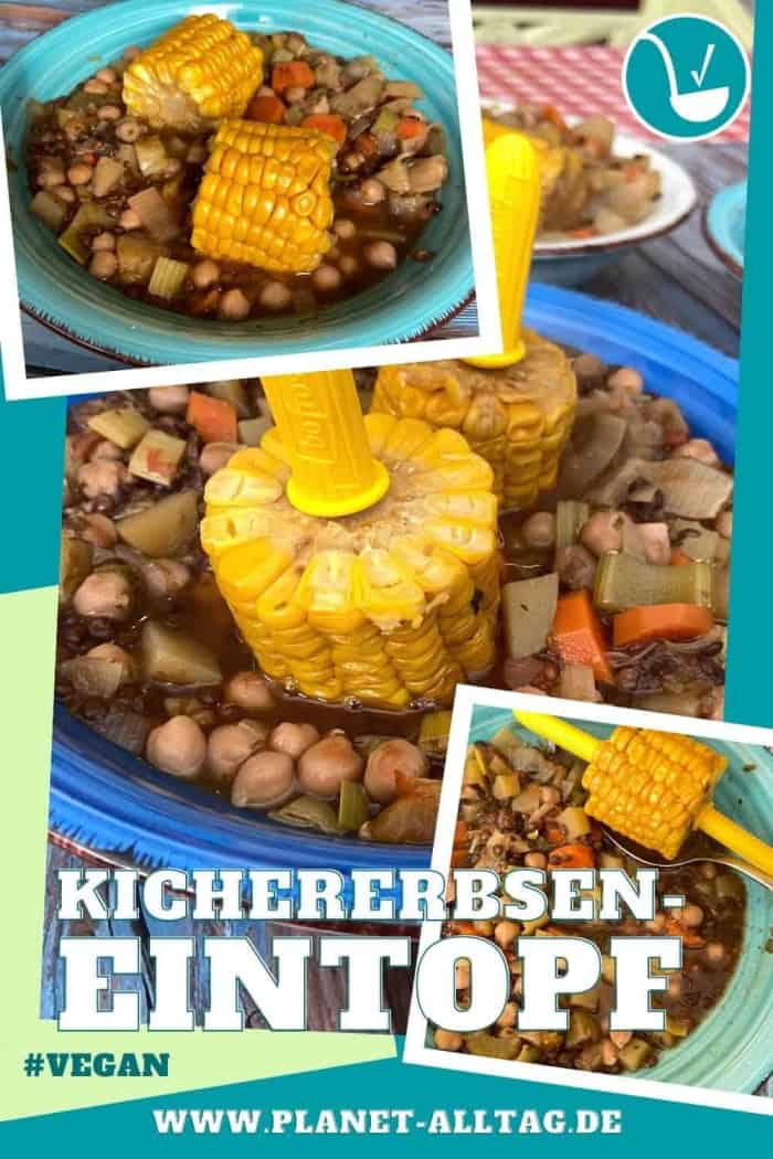 Belugalinsen-Kichererbsen-Eintopf mit Maiskolben